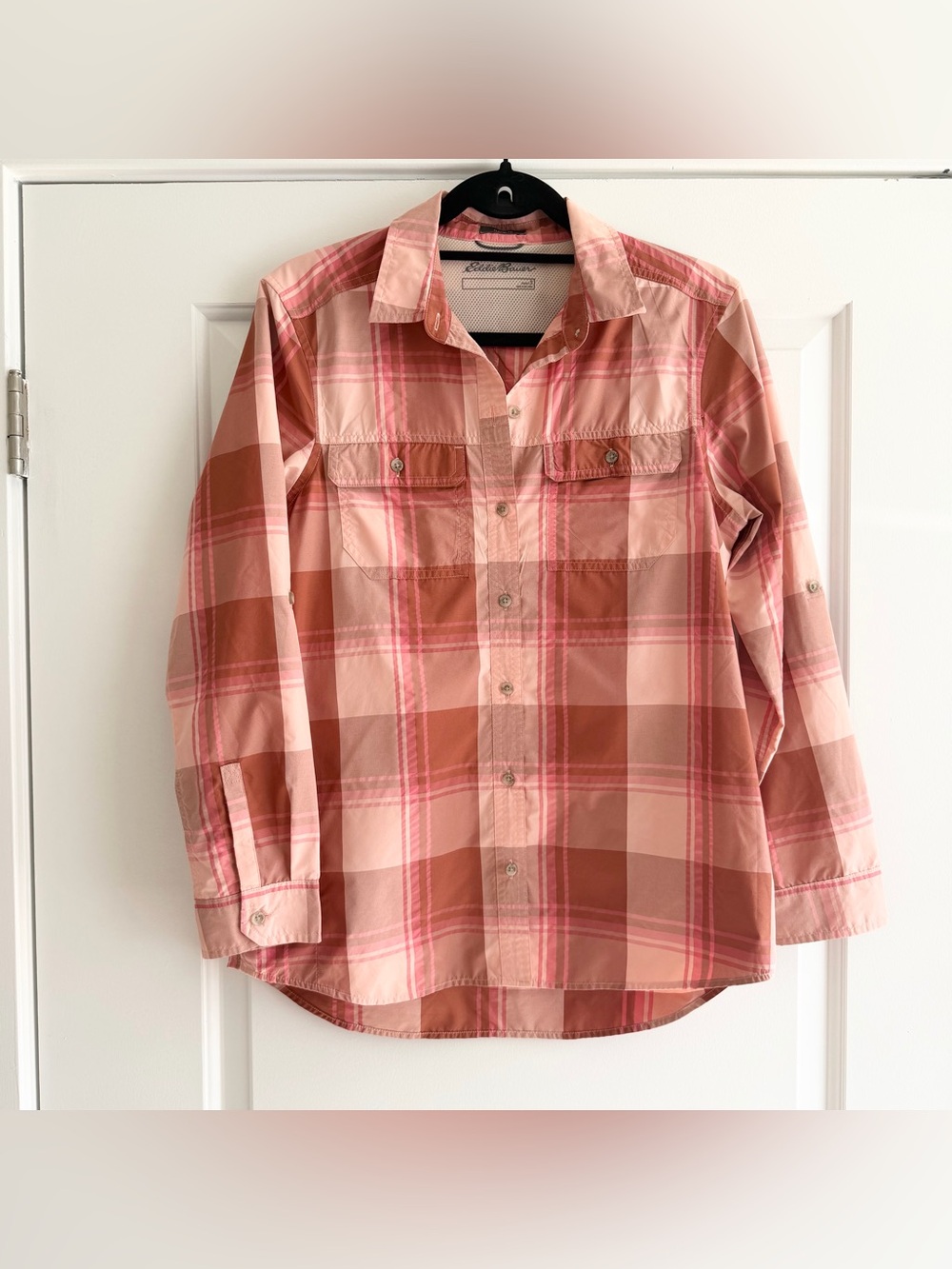 Eddie Bauer Pink Plaid Button Down Classic Fit Shirt